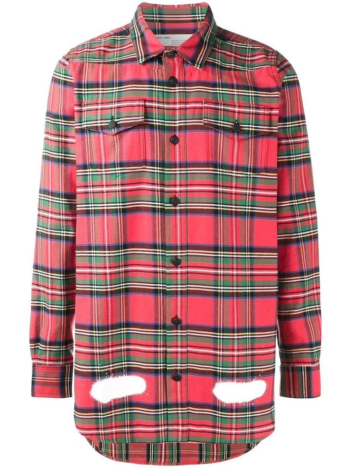 Off-white Spray Paint Checked Shirt, Men's, Size: Xl, Red, Cotton