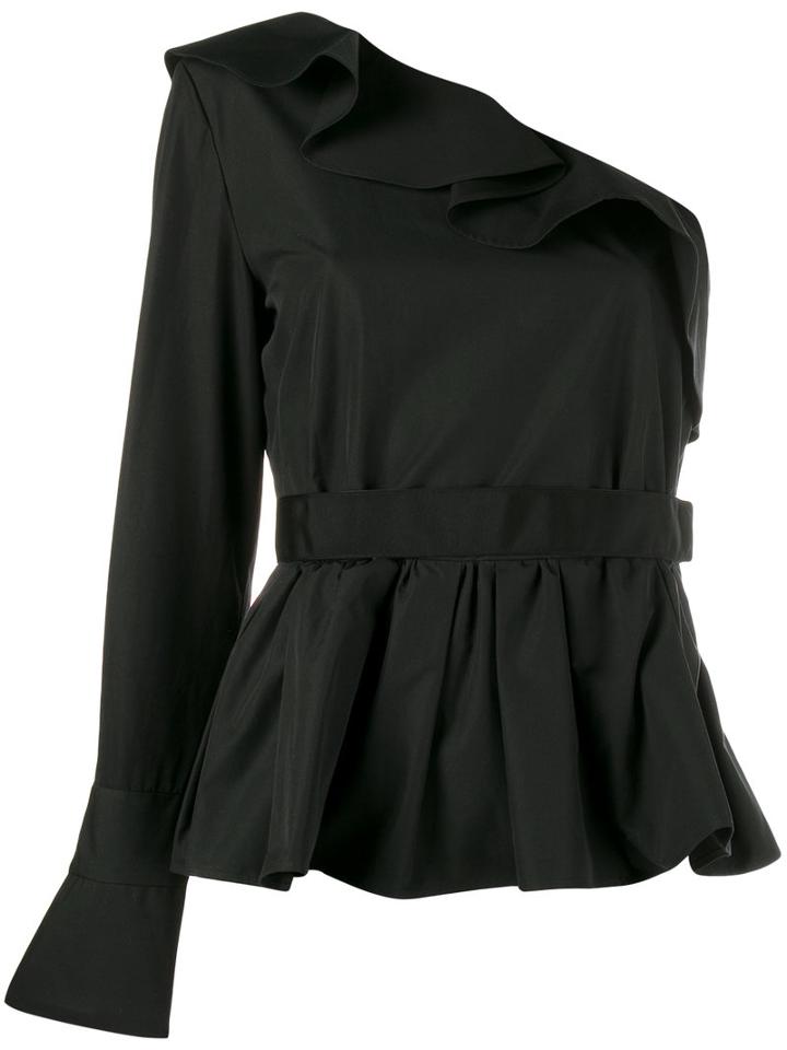 Fendi Ruffle-trimmed One Sleeve Top, Women's, Size: 42, Black, Cotton