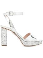 Miu Miu Glittery Metallic Platform Sandals - Silver