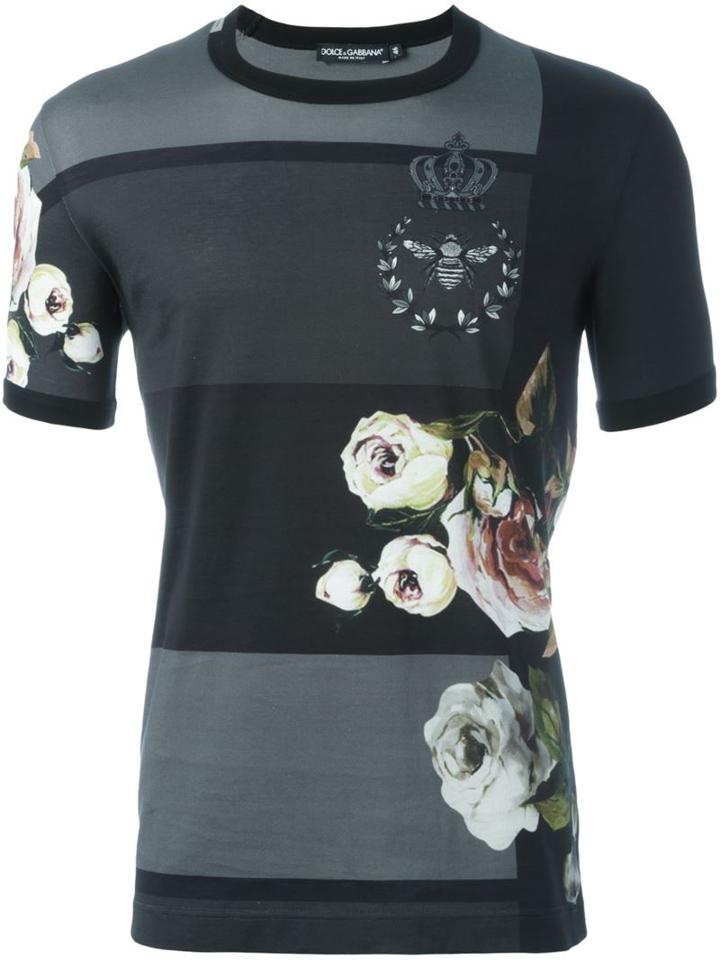 Dolce & Gabbana Rose Print T-shirt, Men's, Size: 44, Black, Cotton