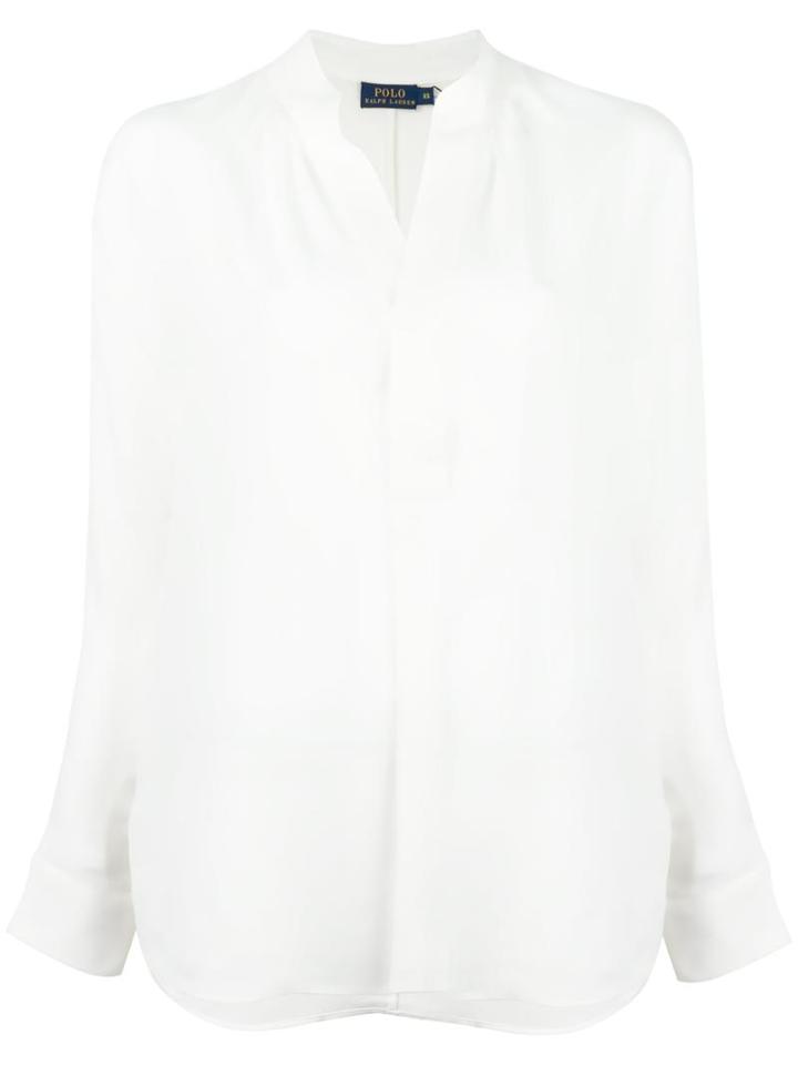 Polo Ralph Lauren Band Collar Shirt, Women's, Size: Large, White, Mulberry Silk