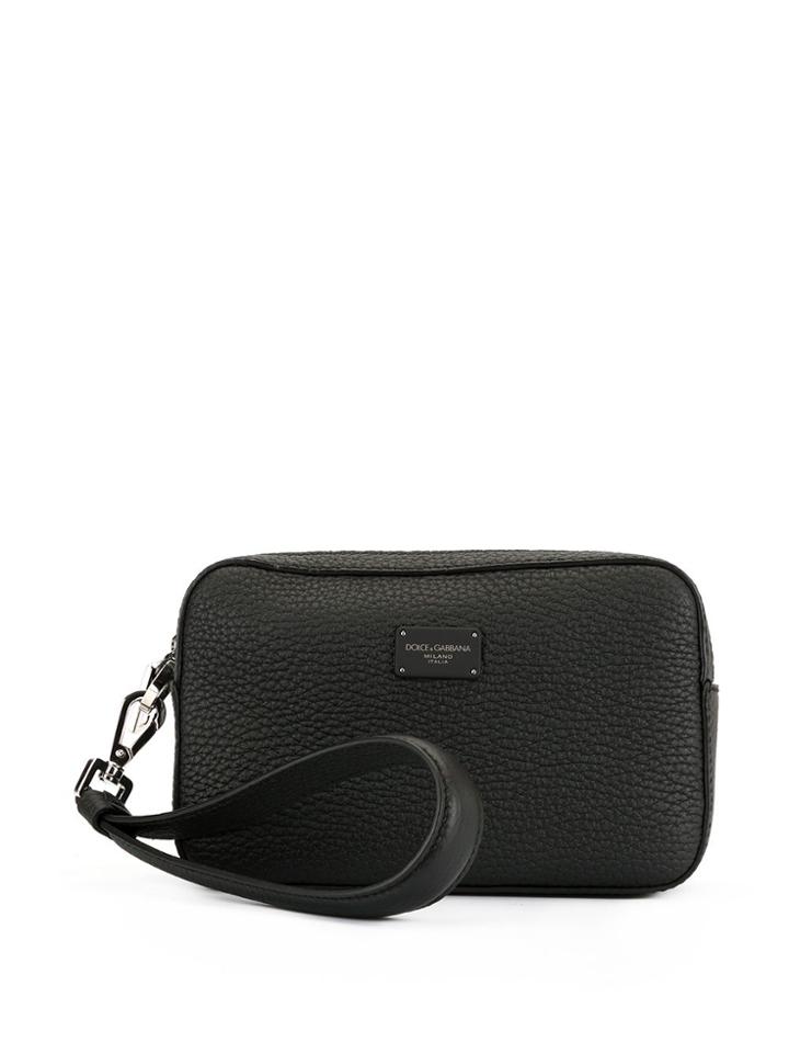 Dolce & Gabbana Zipped Logo Patch Clutch Bag - Black