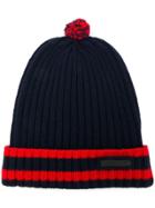Prada Rib Knit Bobble Beanie - Blue