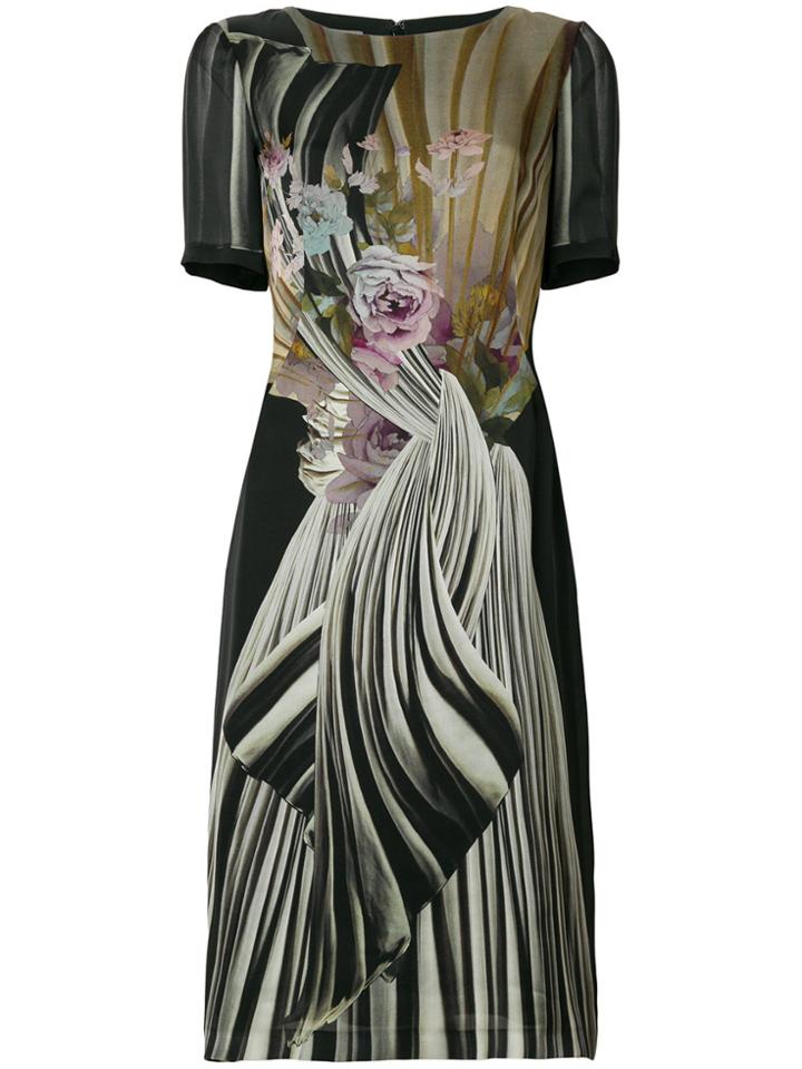 Alberta Ferretti Floral Fitted Midi Dress - Black