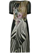 Alberta Ferretti Floral Fitted Midi Dress - Black