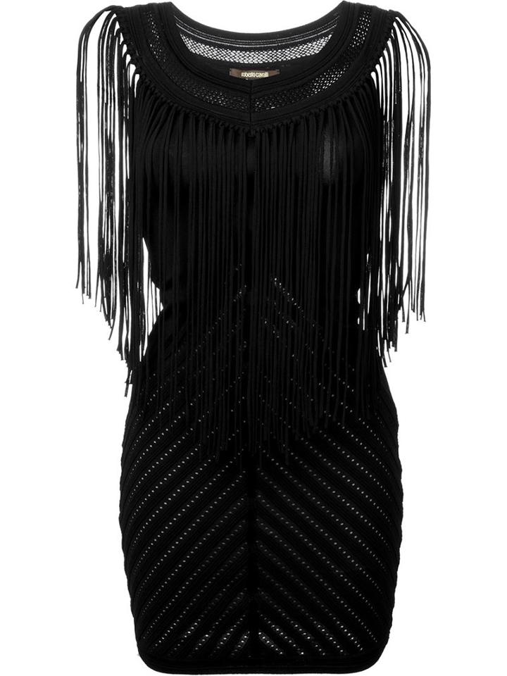 Roberto Cavalli Perforated Fringed Dress