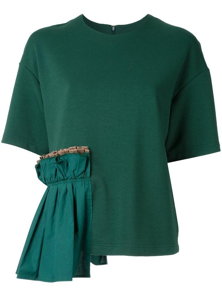 Muveil Ruffled Detailing T-shirt, Women's, Size: 38, Green, Cotton/polyester/polyurethane