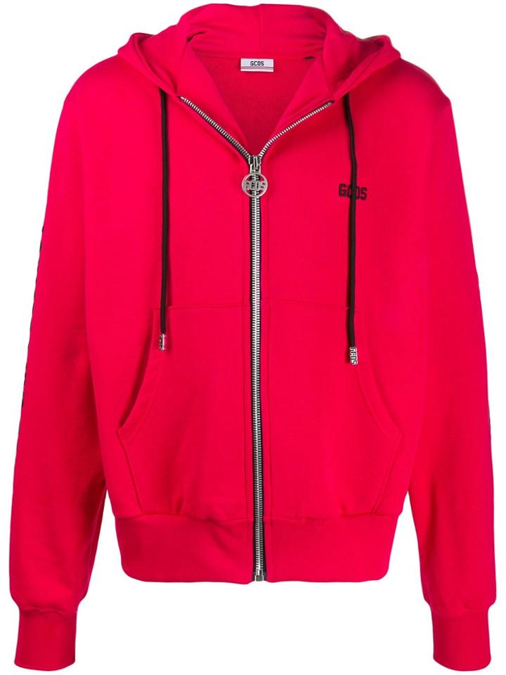 Gcds Logo Zip-up Hoodie - Red