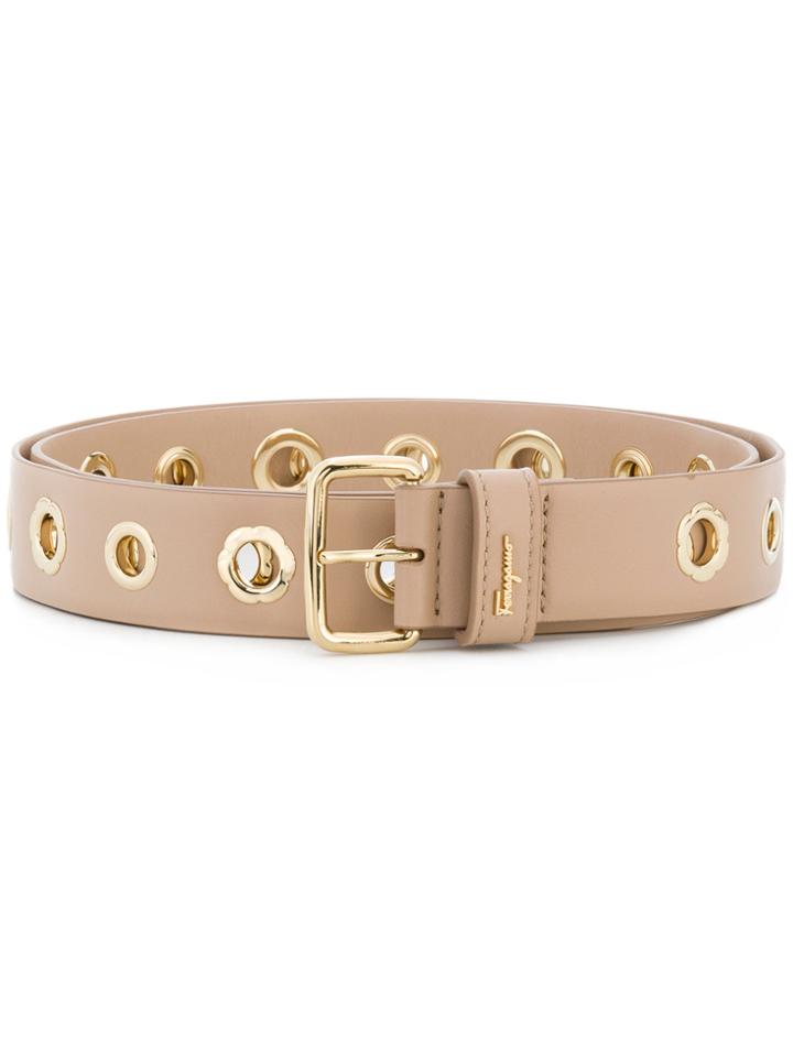 Salvatore Ferragamo Eyelets Detail Belt - Nude & Neutrals