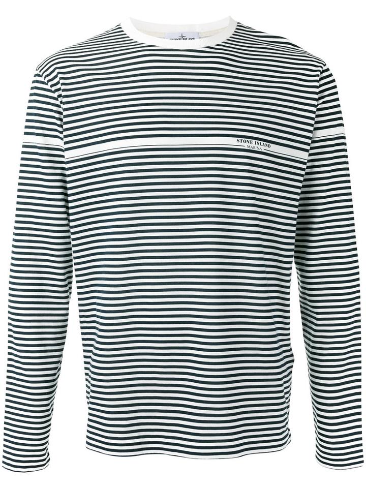 Stone Island Striped Logo Print Long Sleeve Top, Men's, Size: Xl, Black, Cotton