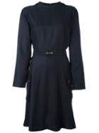 Maison Kitsuné Belted Flared Dress, Women's, Size: 38, Blue, Polyester
