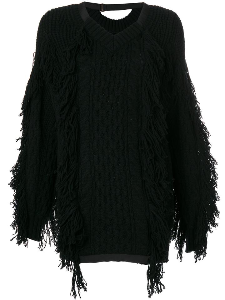 Sacai Oversized Frayed Fisherman Sweater - Black