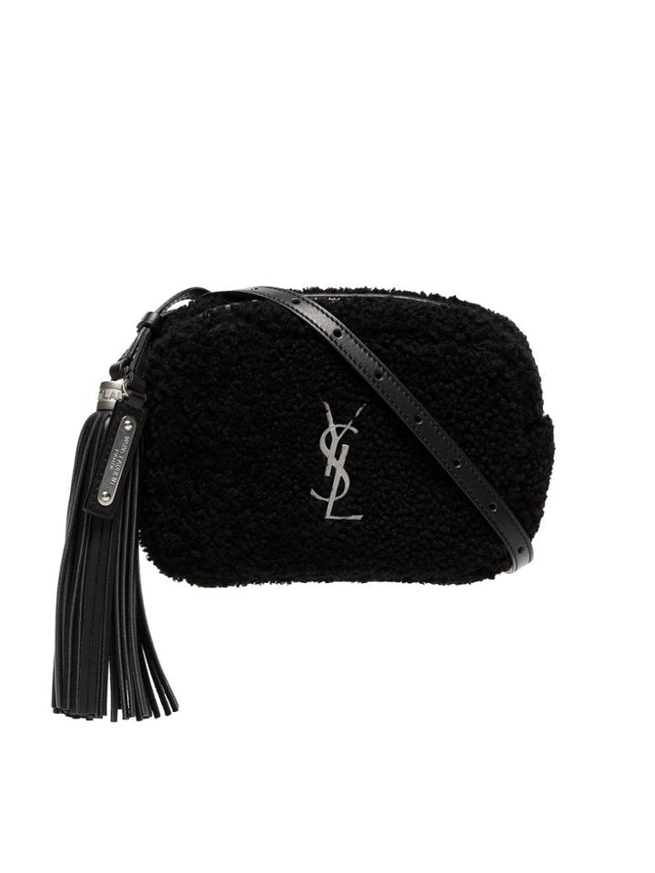 Saint Laurent Black Blogger Logo Shearling Bag