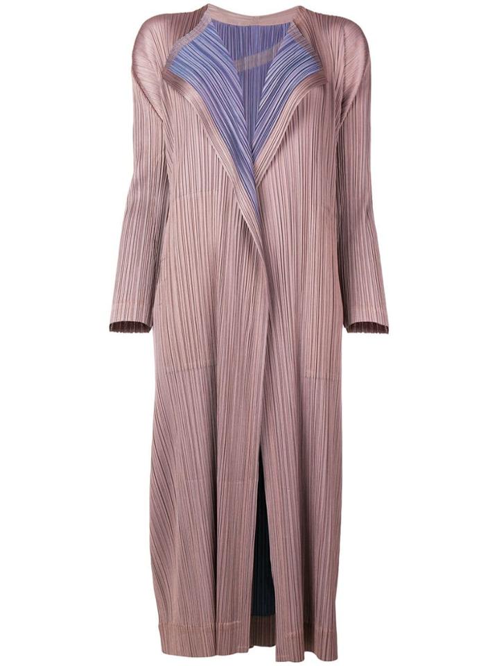 Pleats Please By Issey Miyake Long Pleated Coat - Brown