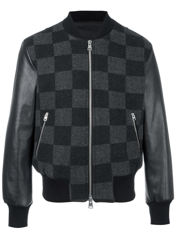 Ami Alexandre Mattiussi Runway Checked Teddy Jacket, Men's, Size: Large, Grey, Cotton/calf Leather/wool