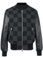 Ami Alexandre Mattiussi Runway Checked Teddy Jacket, Men's, Size: Large, Grey, Cotton/calf Leather/wool