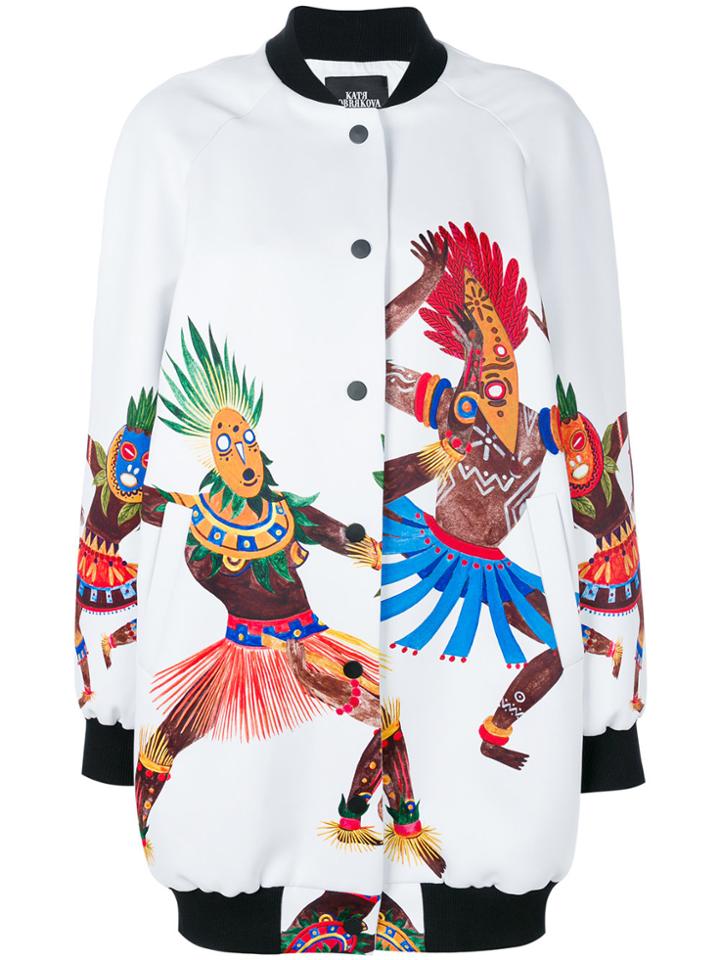 Katya Dobryakova Printed Long Bomber Jacket - White