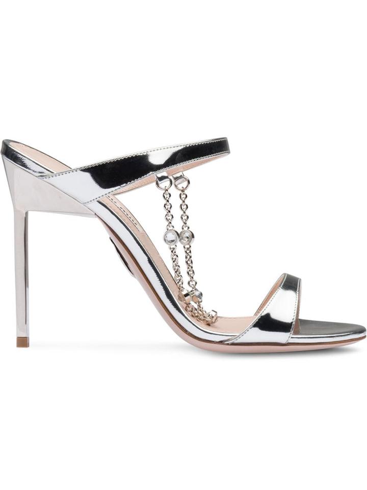 Miu Miu Embellished Metallic Sandals - Silver
