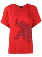 Emporio Armani - Elephant Embroidered Top - Women - Polyamide/spandex/elastane/viscose - 42, Red, Polyamide/spandex/elastane/viscose