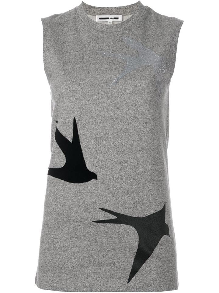 Mcq Alexander Mcqueen Swallow Print Fleece Top, Women's, Size: Medium, Grey, Cotton/polyester