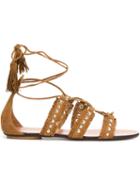 Aquazzura Tulum Flat Sandals, Women's, Size: 8.5, Brown, Leather