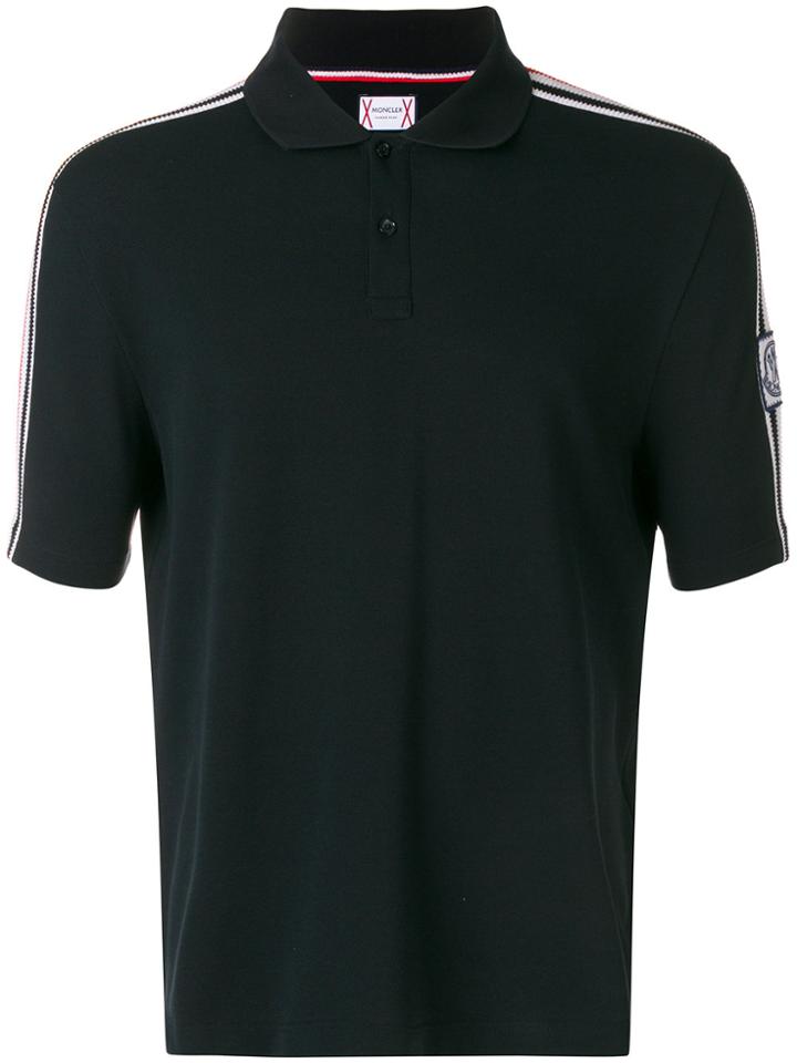 Moncler Gamme Bleu Striped Shoulder Polo Shirt - Black