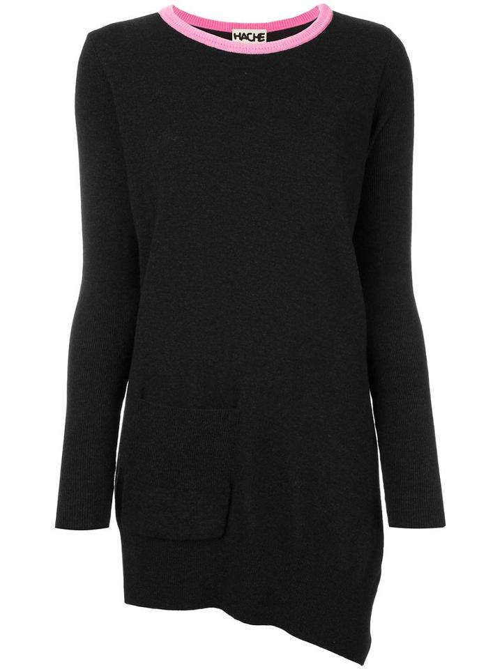 Hache Contrast Collar Asymmetric Jumper, Women's, Size: 46, Black, Wool/cashmere/viscose/polyamide