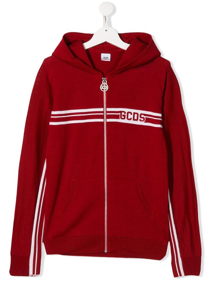 Gcds Kids Teen Logo Knit Hoodie - Red