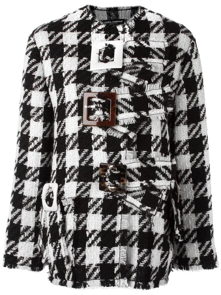 Dolce & Gabbana Checked Boxy Coat, Women's, Size: 36, Black, Virgin Wool/mohair/polyamide/cotton