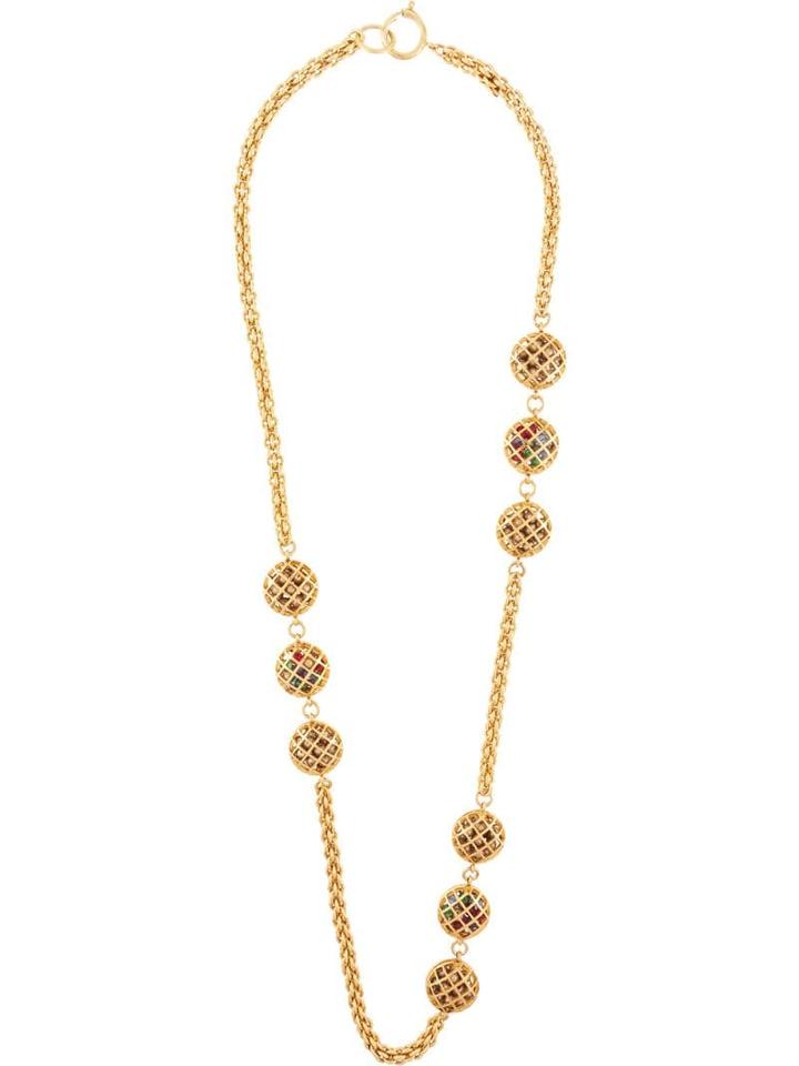 Chanel Pre-owned Cc Logos Stones Gold Chain Pendant Necklace