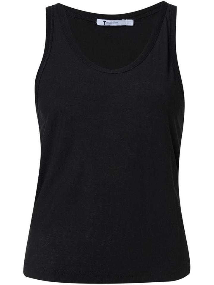 T By Alexander Wang Scoop Neck Tank Top, Women's, Size: Large, Black, Cotton/polyester