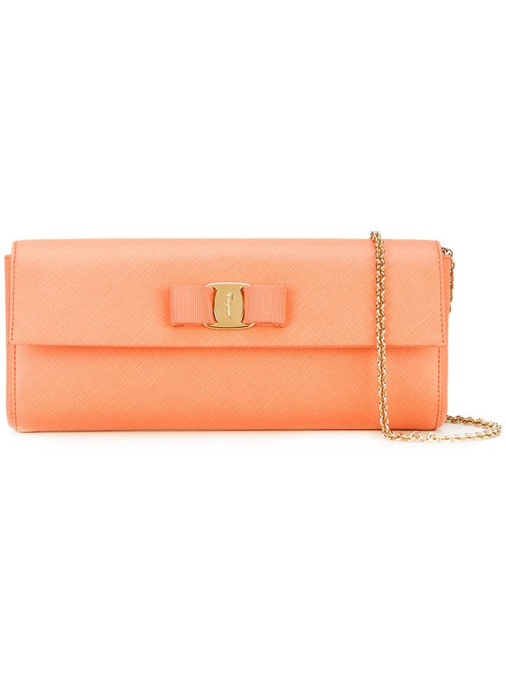 Salvatore Ferragamo - Vara Clutch - Women - Calf Leather - One Size, Yellow/orange, Calf Leather