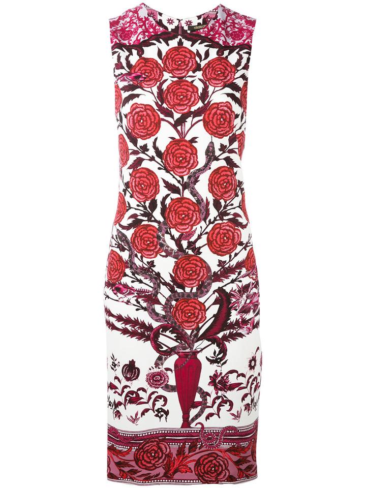 Roberto Cavalli Rose Print Shift Dress, Women's, Size: 50, Pink/purple, Viscose/spandex/elastane
