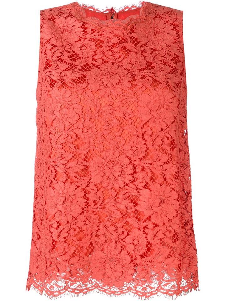 Dolce & Gabbana Floral Lace Top, Women's, Size: 38, Yellow/orange, Cotton/viscose/polyamide/silk