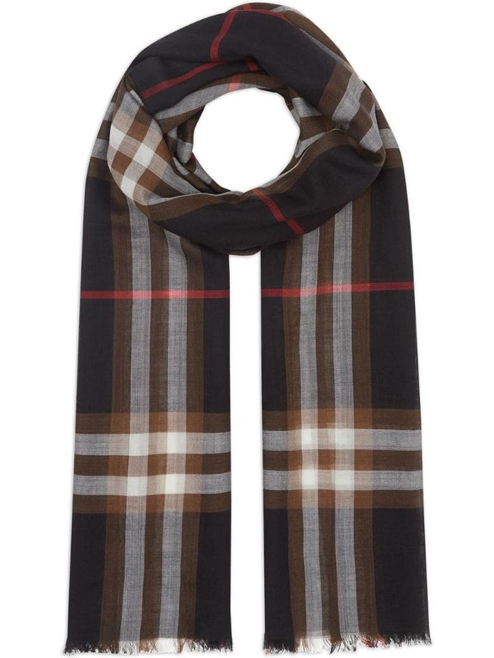 Burberry Lightweight Check Wool Silk Scarf - Black