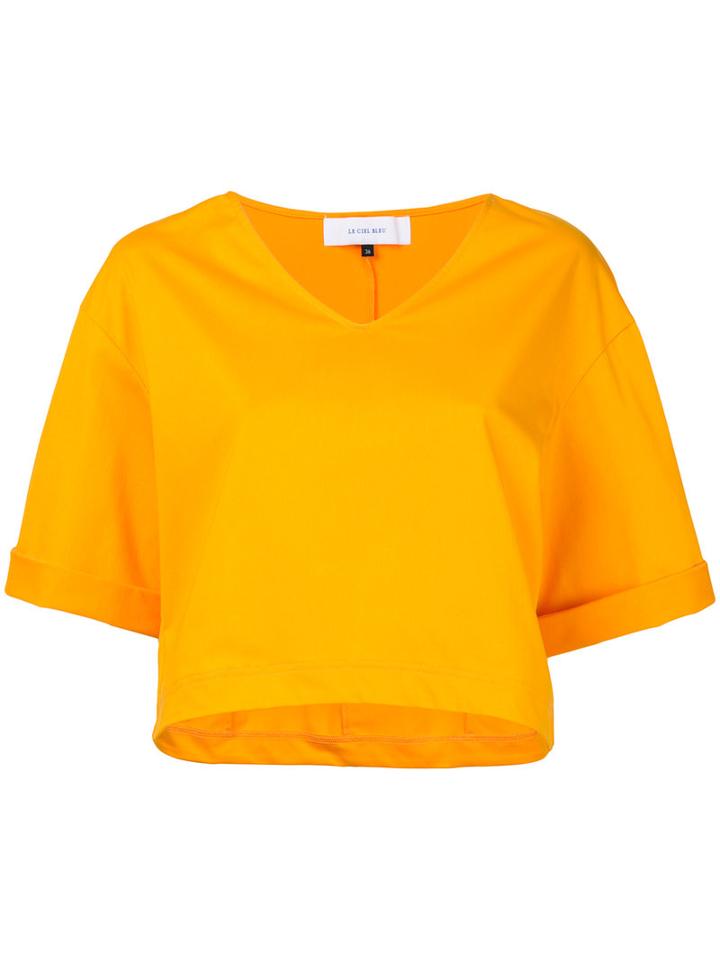 Le Ciel Bleu - V-neck Blouse - Women - Cotton/polyester - 36, Yellow/orange, Cotton/polyester