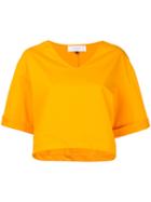 Le Ciel Bleu - V-neck Blouse - Women - Cotton/polyester - 36, Yellow/orange, Cotton/polyester