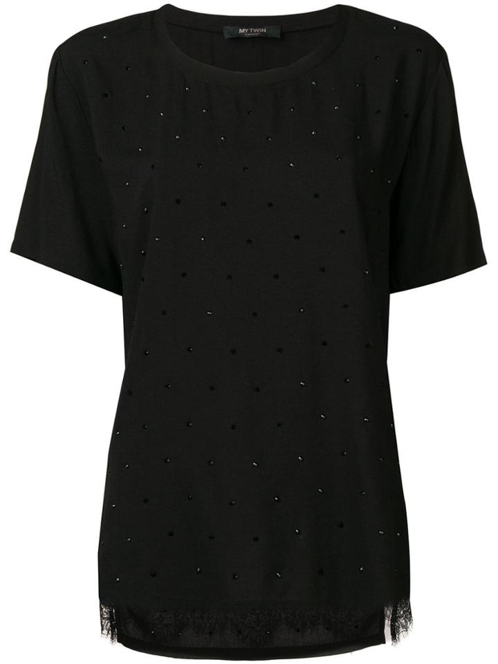Twin-set Embellished Lace Back T-shirt - Black