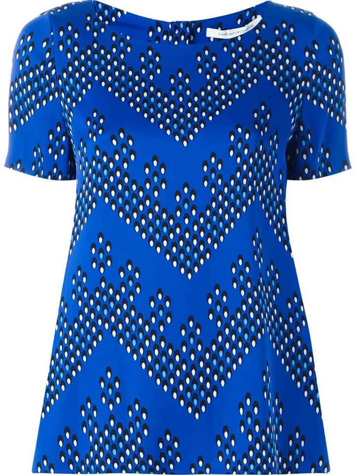 Diane Von Furstenberg Chevron Dot Printed Top, Women's, Size: 6, Blue, Silk/spandex/elastane