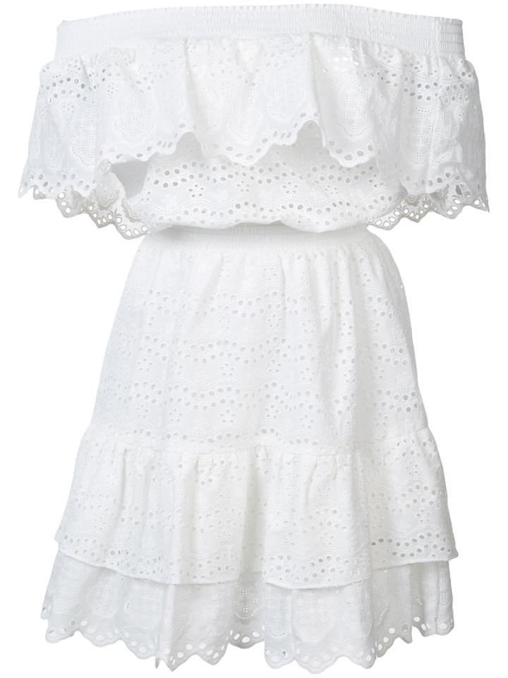 Love Shack Fancy Off Shoulder Ruffle Eyelet Dress, Women's, Size: 0, White, Cotton
