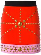 Fausto Puglisi - Studded Fitted Skirt - Women - Silk/acetate/viscose - 40, Red, Silk/acetate/viscose