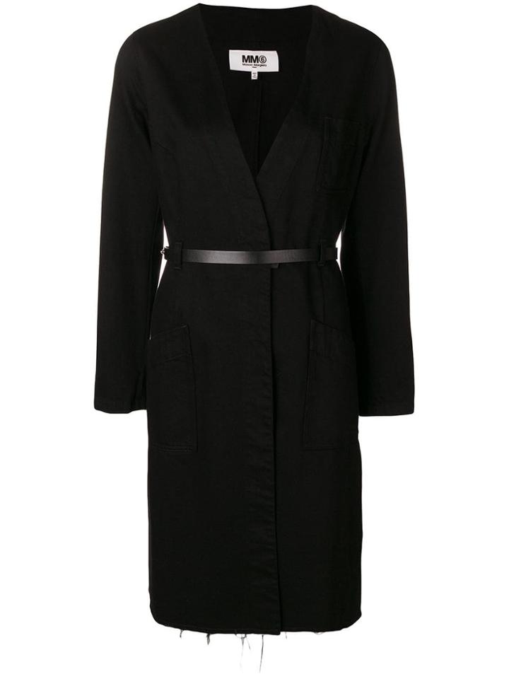 Mm6 Maison Margiela Belted Single Breasted Coat - Black
