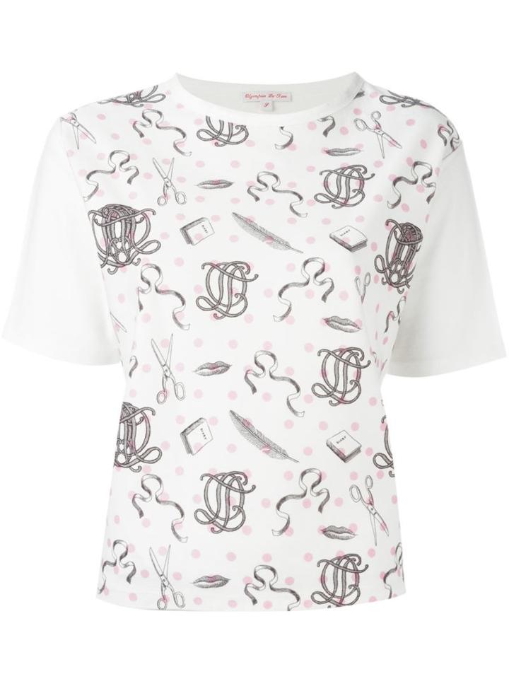 Olympia Le-tan Printed Panel T-shirt, Women's, Size: Medium, White, Cotton