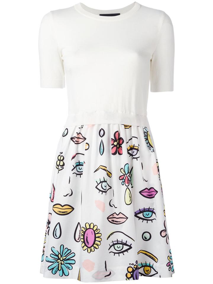 Boutique Moschino Multi Printed Dress, Women's, Size: 38, White, Cotton/virgin Wool