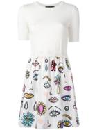 Boutique Moschino Multi Printed Dress, Women's, Size: 38, White, Cotton/virgin Wool
