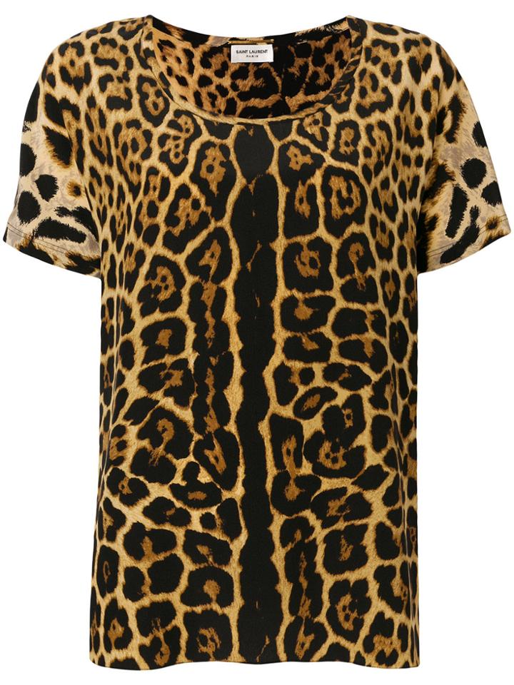 Saint Laurent Leopard Print T-shirt - Brown