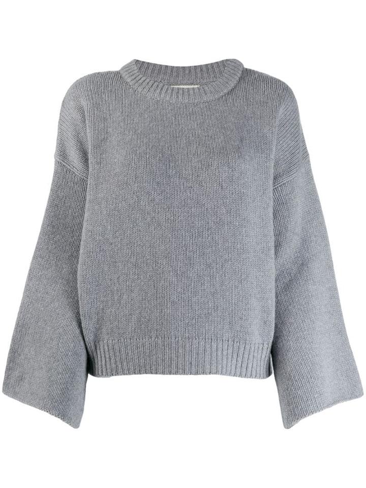 Fine Edge Bell Sleeve Sweater - Grey