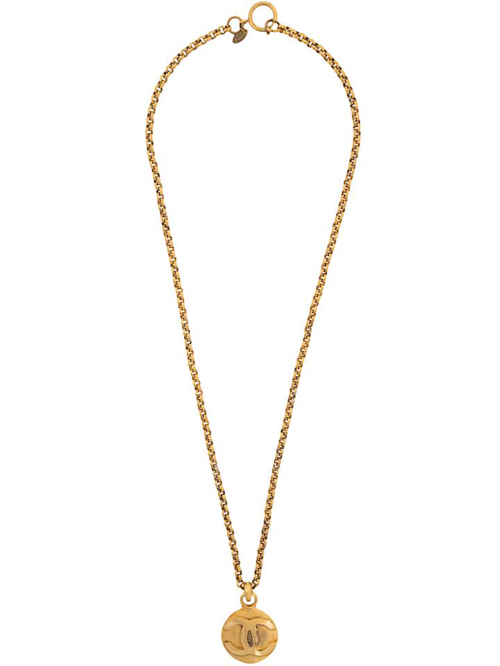 Chanel Vintage Logo Medallion Necklace - Metallic