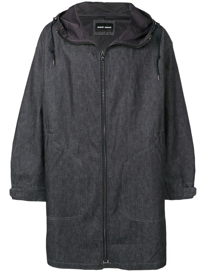 Giorgio Armani Relaxed Hooded Coat - Blue