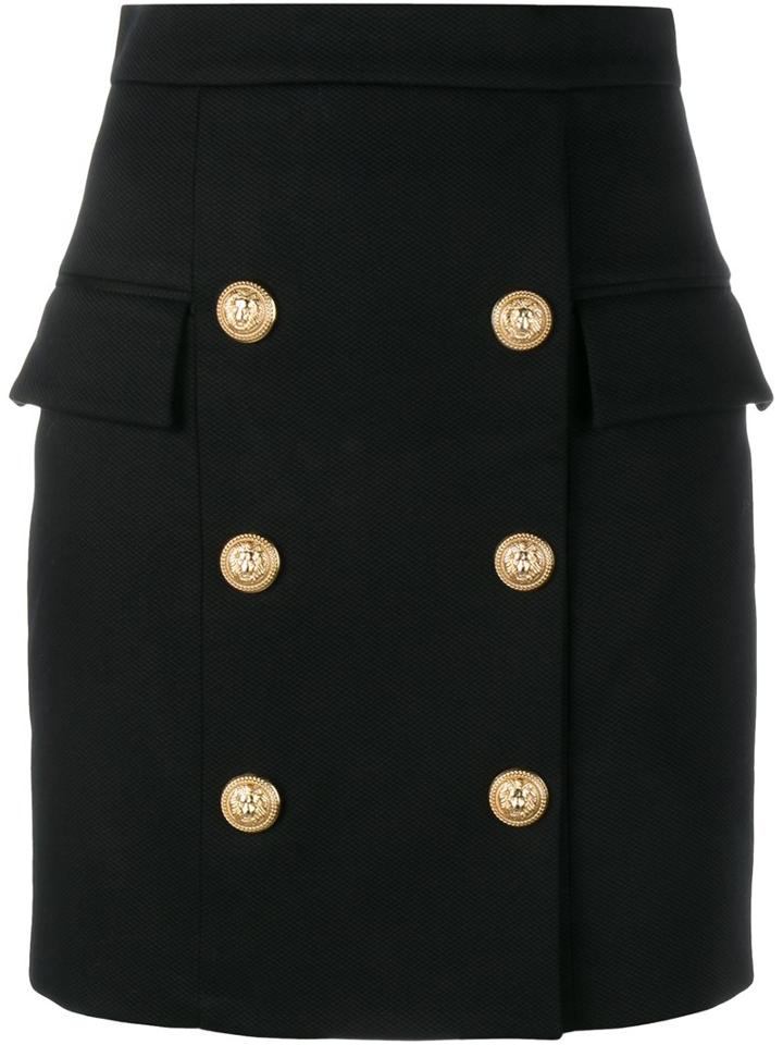 Balmain Buttoned Mini Skirt, Women's, Size: 34, Black, Cotton/spandex/elastane/viscose